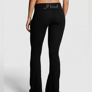 PINK Victoria's Secret Black Flared Boot Cut YOGA PANTS WITH BLING ON THE WAIST